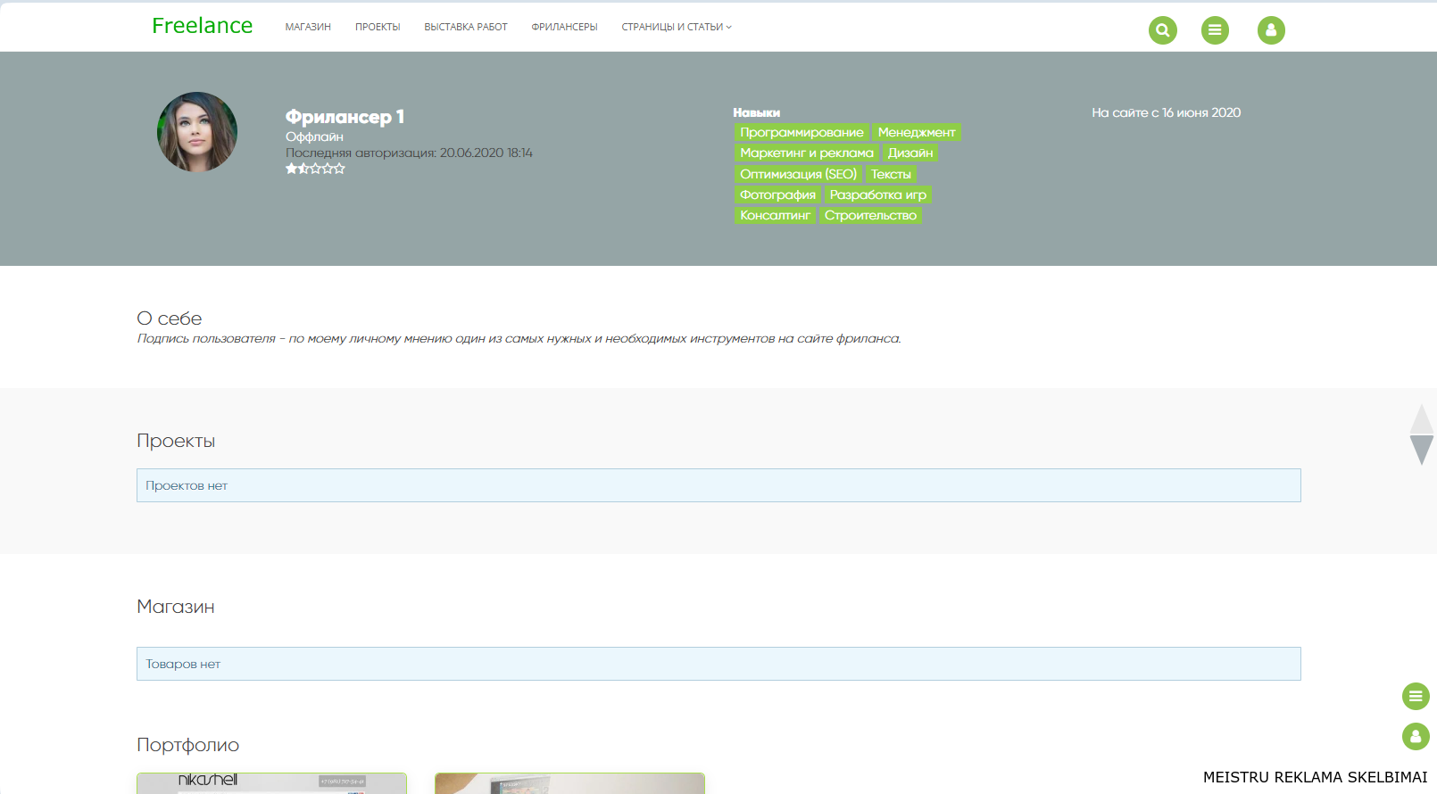 Скрин сайта услуг фриланса